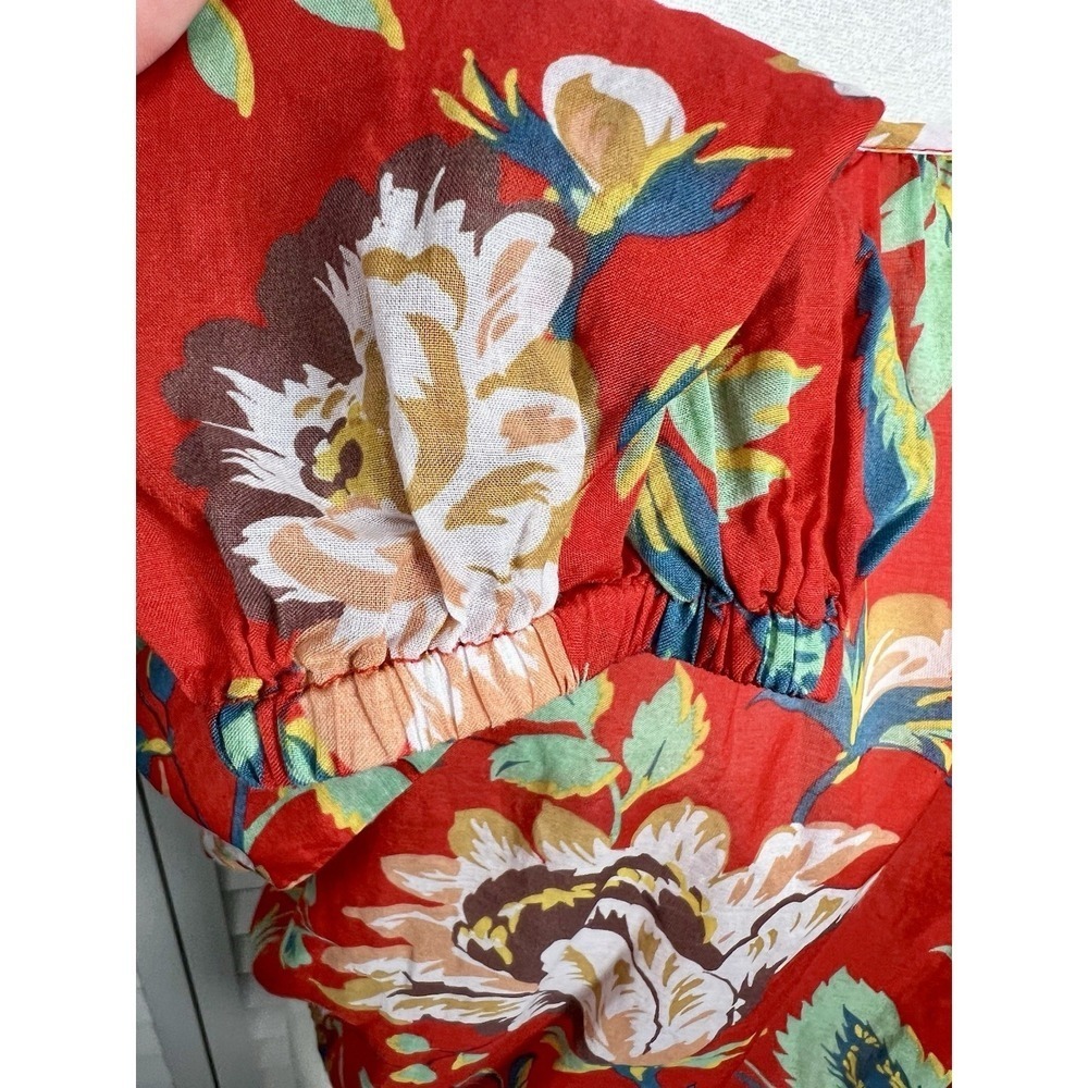 Anthropologie Maeve Lake House Red Floral Balloon Sleeve Peasant Top Size Small - Picture 6 of 12